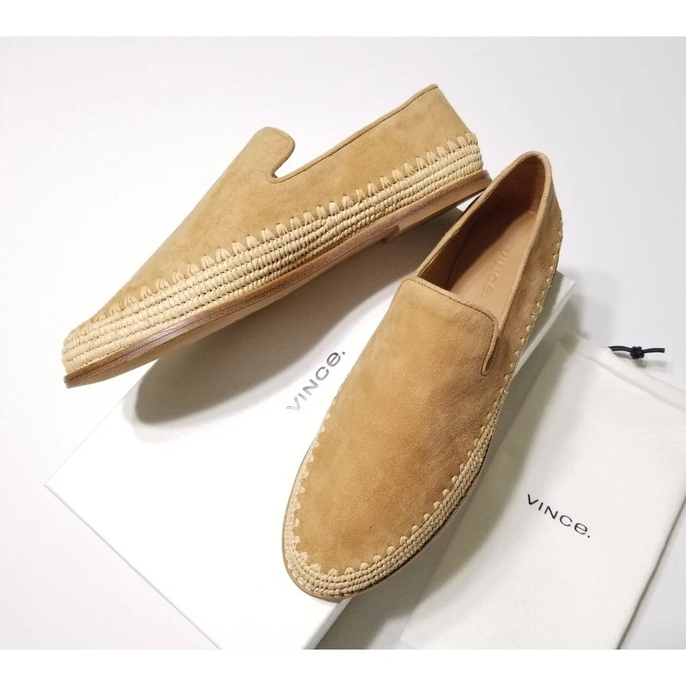 Vince Jalen Suede Leather Espadrille Flat Loafer Roasted Cashew NIB Size 9 $295